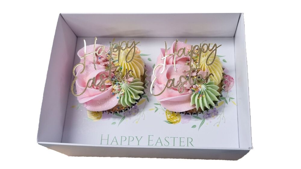 Easter 70mm Deep 2pk Cupcake Box with Clear Lid & Printed Insert (Colour to
