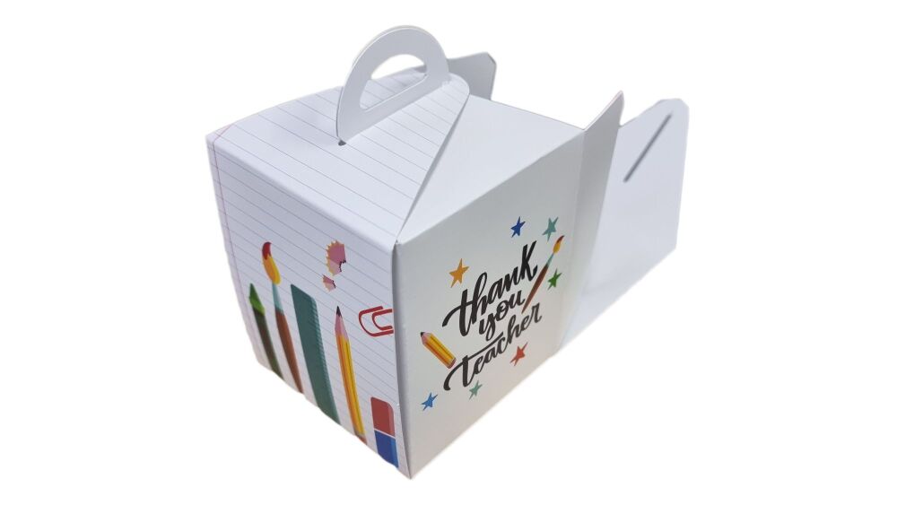 Thank you Teacher  Single Printed Cupcake Box -80mm x 80mm x 100 mm - Pack 