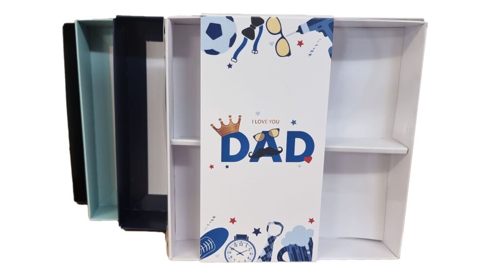 Father's Day 4pk Large Square Brownie Box With Clear Lid, Insert and foiled
