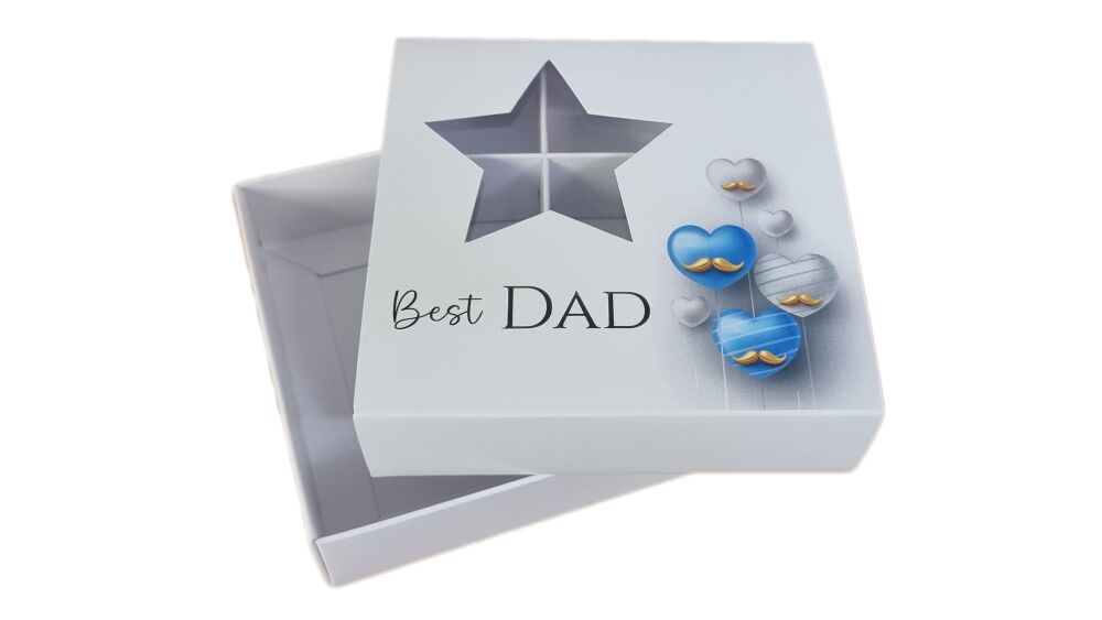 Father's Day Medium Square Box With Clear Lid, Printed Gingham Star Aperture Sleeve - (Style to be chosen & price will vary) 118mm x 118mm x 30mm - P
