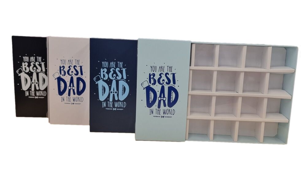 Father's Day 24pk Chocolate Box with Foiled Belly Band, Clear Lid and Inserts  (Colour to be chosen)- 240mm x 155mm x 30mm - Pack of 10