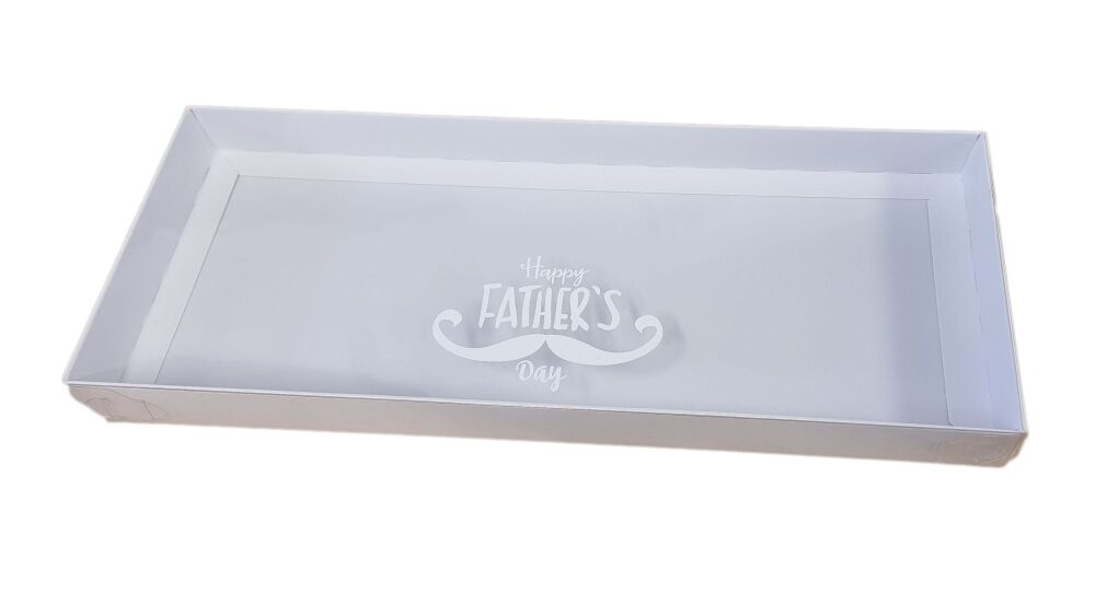 Father's Day White Large Rectangle Biscuit/Cookie Box With White Foiled Clear Lid - 290mm x 125mm x 30mm - Pack of 10