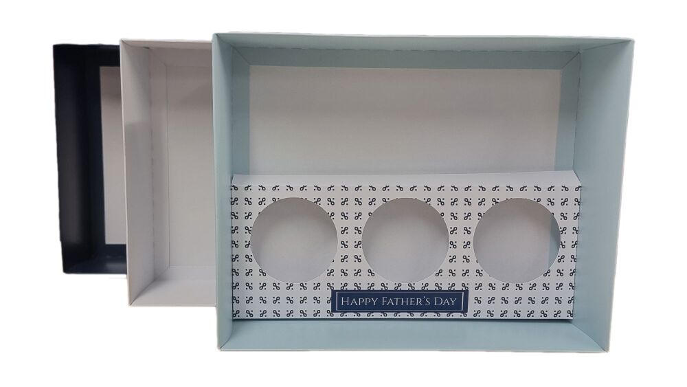 Father's Day Hamper Box (colour to be chosen) With Clear Lid  & 3pk Cupcake Printed Insert - 250mm x 195mm x 70mm - Pack of 10