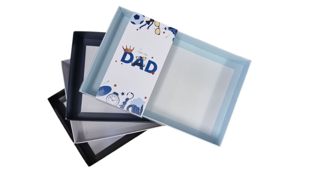 Father's Day Large Biscuit/Cookie Box With Clear Lid & Printed Belly Band ( Colour to be chosen)- 240mm x 155mm x 30mm -  Pack of 10