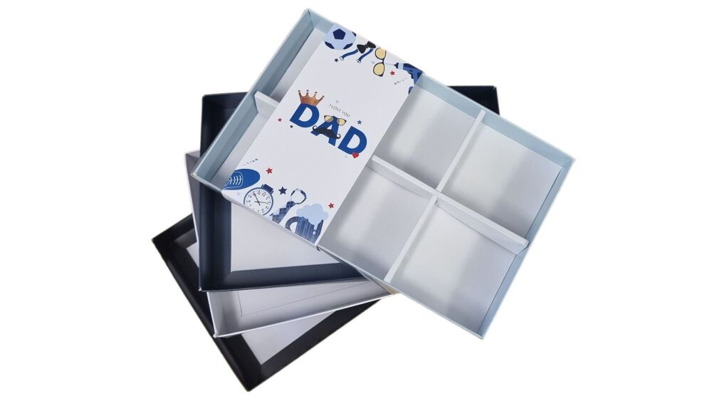 Father's Day 6PK Large Brownie/Biscuit Box With Clear Lid, Printed Belly Band & Insert (Colour to be chosen)-- 240mm x 155mm x 30mm - Pack of 10