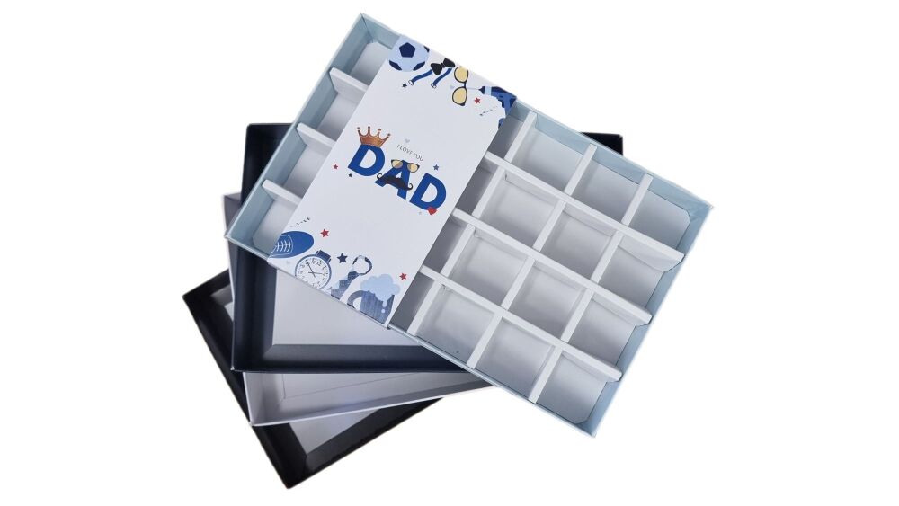 Father's Day 24pk Chocolate Box with Printed Belly Band, Clear Lid and Inserts  (Colour to be chosen)- 240mm x 155mm x 30mm - Pack of 10