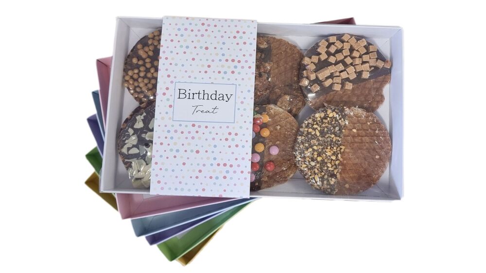 Birthday Large Biscuit/Cookie Box With Clear Lid & Printed Belly Band ( Colour to be chosen)- 240mm x 155mm x 30mm -  Pack of 10