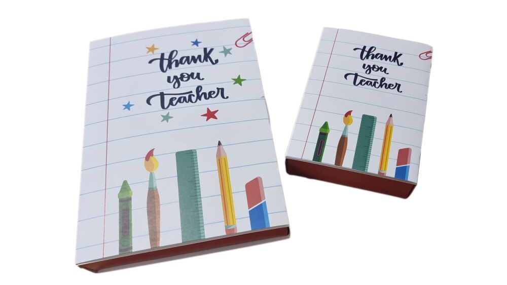 Thank You Teacher Libro Cavity Box Range  with Printed Full Sleeve & Red Base 165 x 115 x 26mm /115 x 80 x 30mm (Style to be chosen & price will