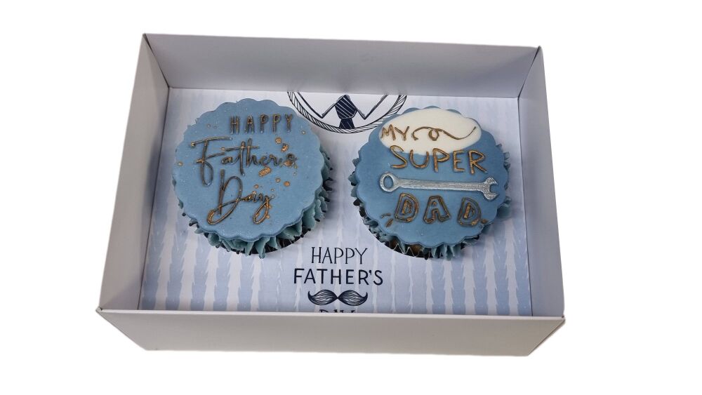 Father's Day 70mm Deep 2pk Cupcake Box with Clear Lid & Printed Tie Design 