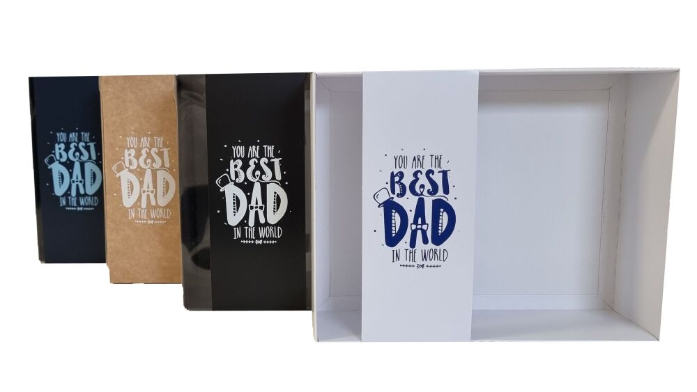 Father's Day Hamper Box With Clear Lid &  Foiled Belly Band - (Colour to be chosen) 250mm x 195mm x 70 mm - Pack of 10