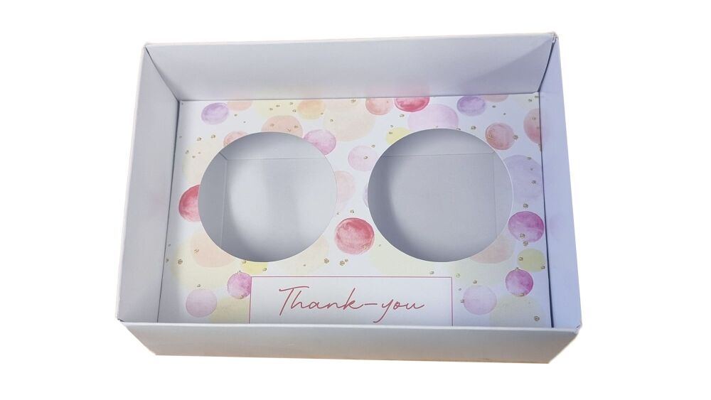 Thank - You 70mm Deep 2pk Cupcake Box with Clear Lid & Printed Insert  - 165mm x 115mm x 70mm- Pack of 10