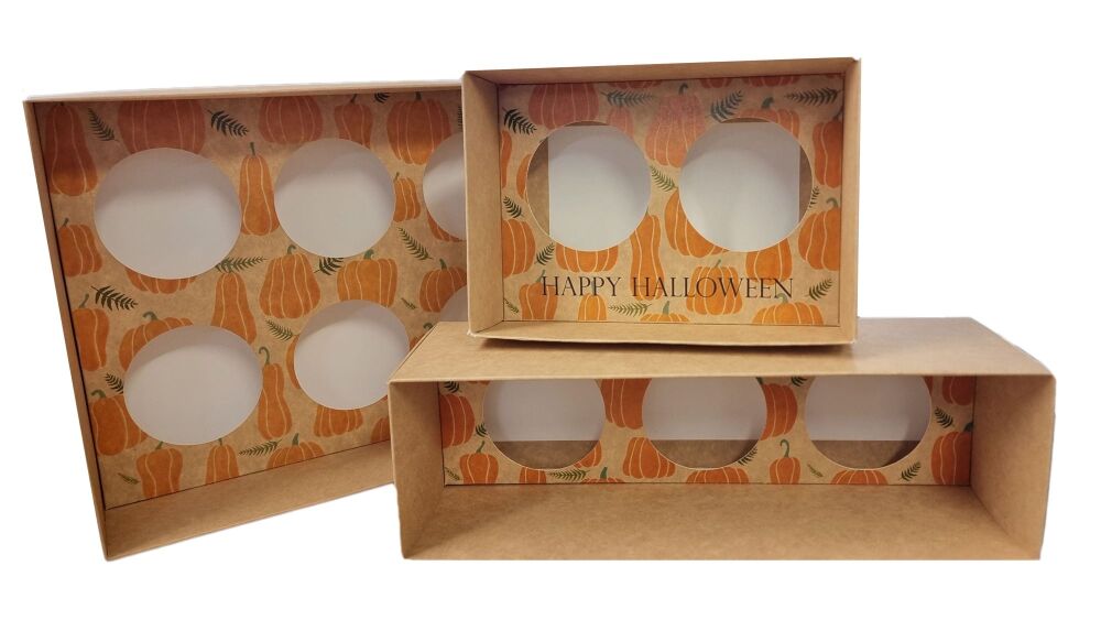Pumpkin Cupcake Range with Kraft Base & Kraft printed Insert with Clear Lid (Size to be chosen and Price will vary) Pack of 10