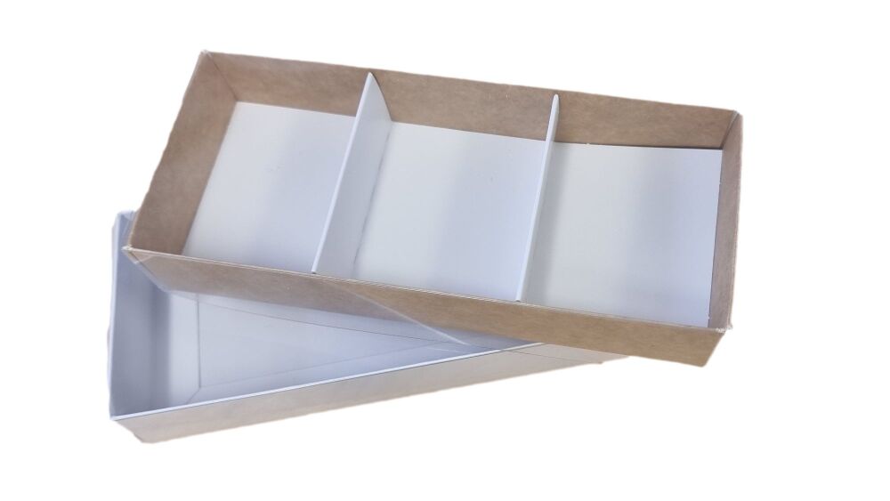 White/Kraft 3pk Brownie Box With Clear Lid & Insert- 175mm x 75mm x 30mm - Pack of 10