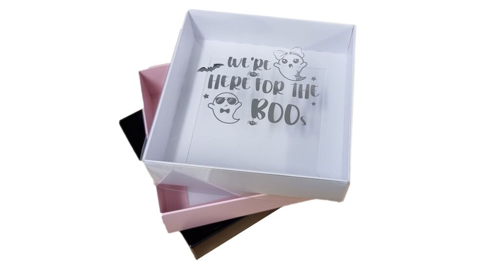 Halloween Medium Square Cookie Box With Silver Foiled Clear Lid  (Colour to be chosen) - 118mm x 118mm x 30mm - Pack of 10
