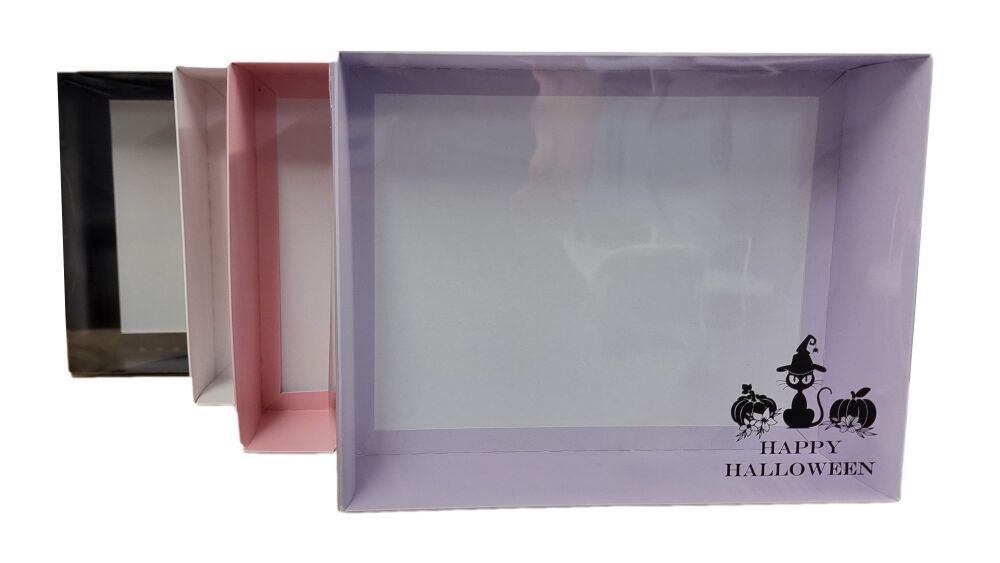 Halloween Hamper Box With Foiled Clear Lid Clear Lid  (Colour to be chosen)- 250mm x 195mm x 70mm- Pack of 10