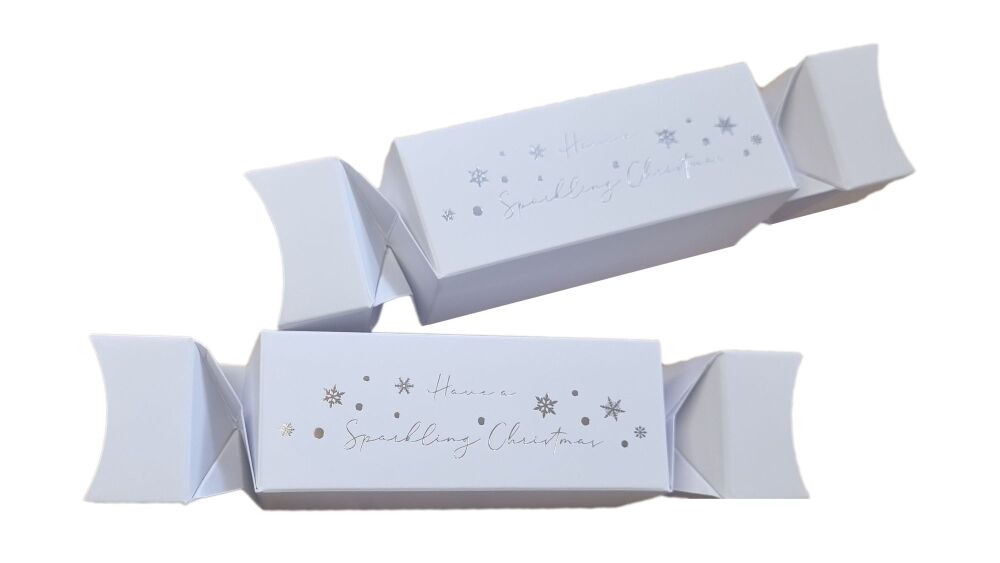 "Have a sparkling Christmas" Foiled Twist End Small White Cracker  (Foil colour to be chosen)  - Pack of 10