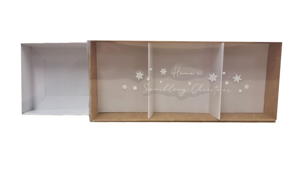 Christmas White 3pk Cookie With Insert and White Foiled "Have a sparkling Christmas" on Clear Lid ( Colour and style to be chosen) 175 x 75 x 30mm