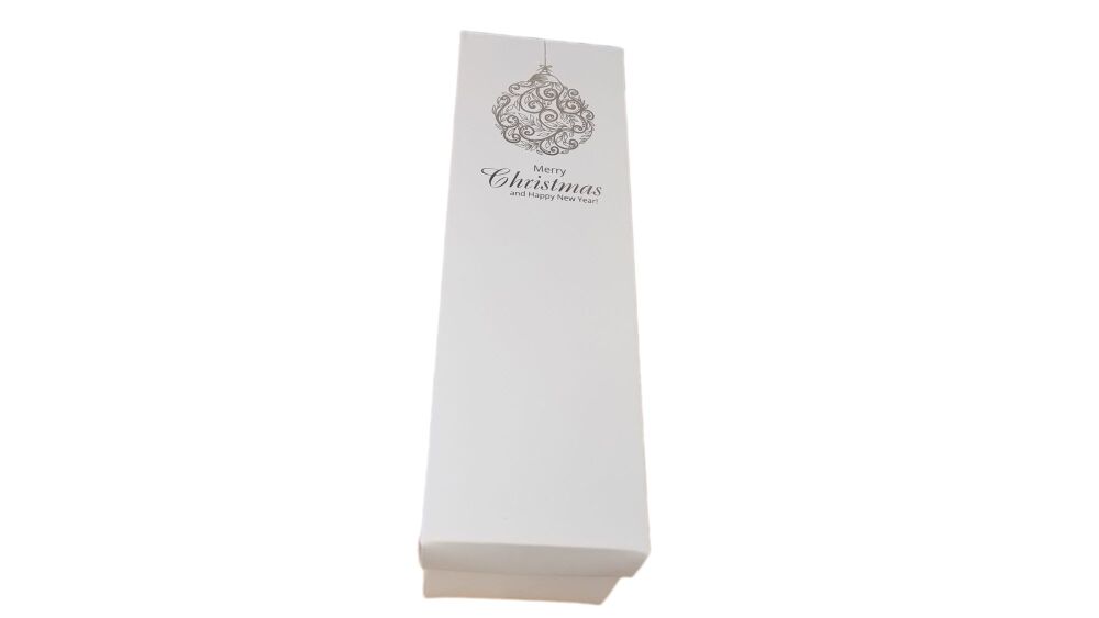 Christmas Bauble Gold Foiled WHITE Long Rectangle Gift Box With Board Lid -  270mm x 80mm x 90mm - Pack of 10