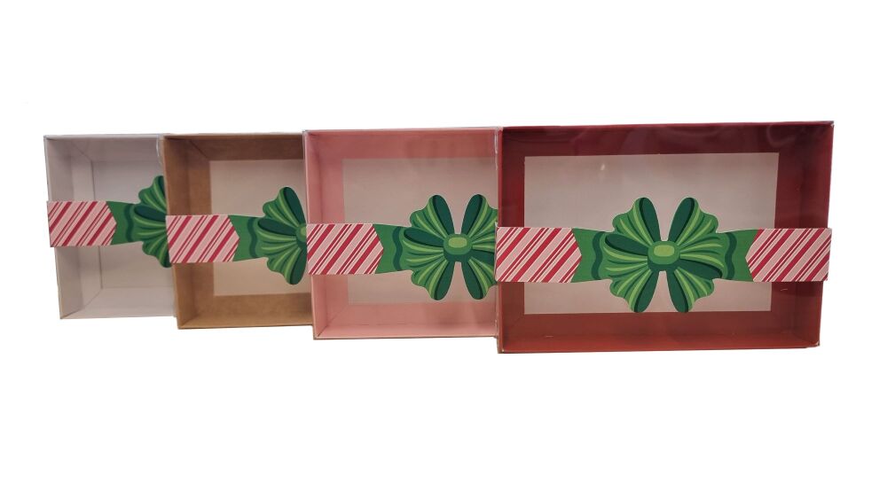 Christmas Bow C6 Range With Printed Belly Band and Clear Lid (Colour to be 