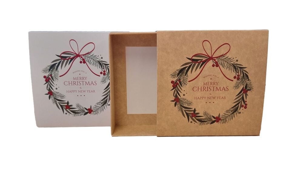 Christmas Medium Cookie Box  with Full Printed Wreath Sleeve & Base (Colour