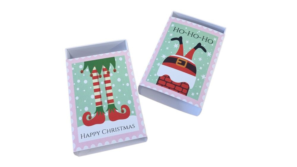 Christmas Printed Elf and Santa Full Sleeve Small Rectangle Box (Design to be chosen) - 115mm x 85mm x 30mm- Pack of 10