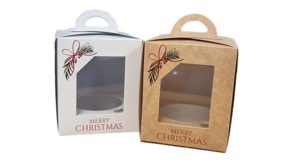 Christmas Print Single Cupcake Box with Aperture Window -80mm x 80mm x 100 