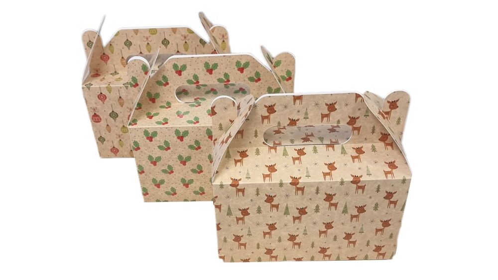 Christmas Kraft Gable Printed Boxes - Cavity Dimensions:190mm x 95mm x 115m