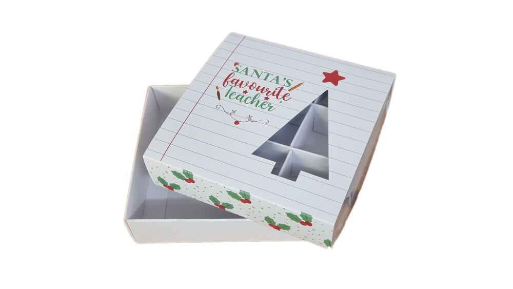 Santa's Favourite Teacher's  9pk/Medium Cookie Box With Clear Lid, Printed 