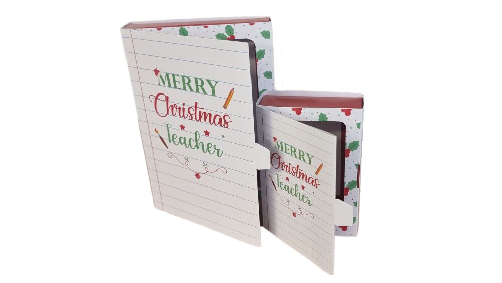 Santa's Favourite Teacher Libro Cavity Box with Printed Full Sleeve & White Base 165mm x 115mm x 26mm/ 115 x 80 x 30mm (Size to be chosen ) Pk of 10