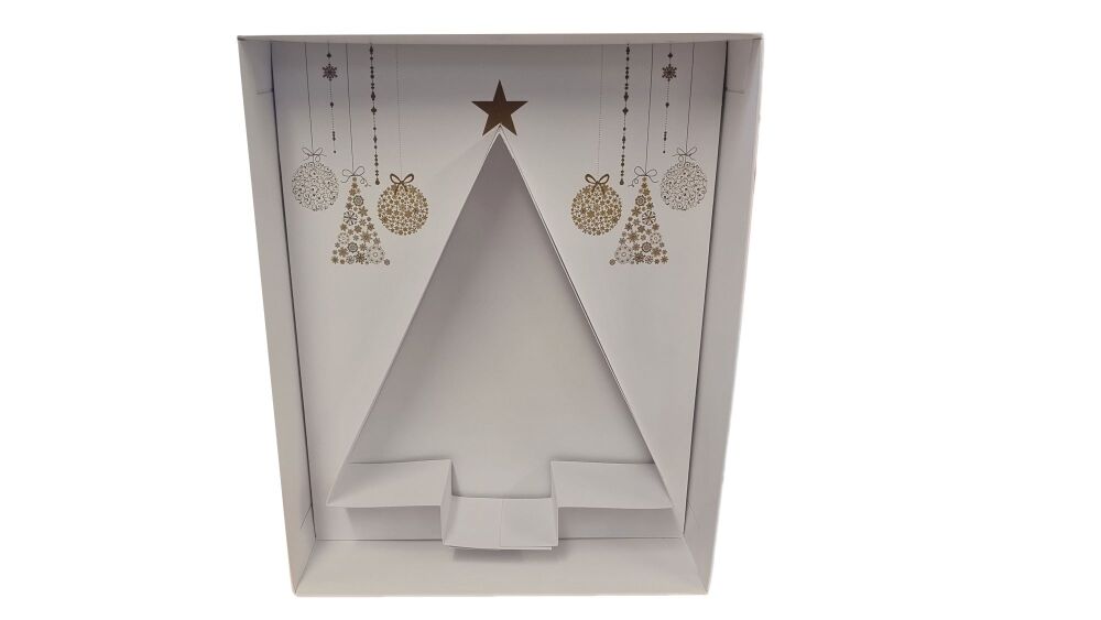 Fillable Christmas  Tree Shape Hamper Box with Printed Insert & Clear Lid (Colour Base to be chosen) - 315mm X 250mm X 90mm - Pack of 10