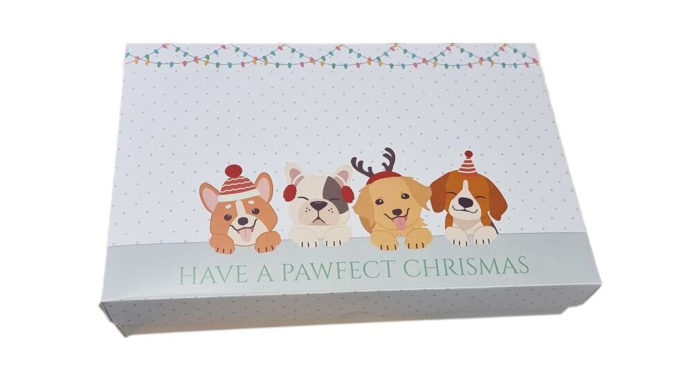 "Have a Pawfect Christmas" Printed Lid with White Base-(Size to be chosen &  price will vary) Pack of 10