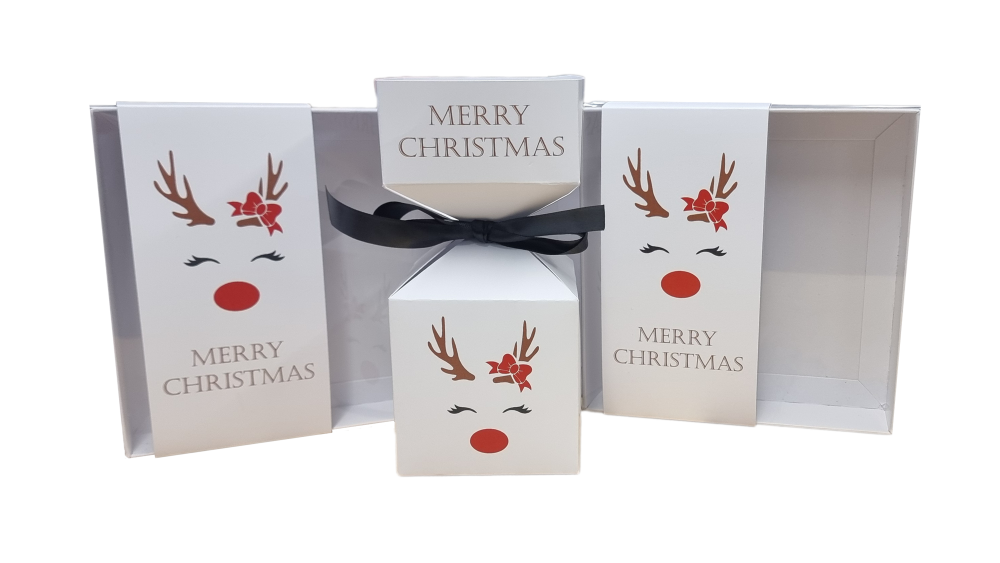 White Reindeer printed Box Range  (Size to be chosen & price will vary) - Pack of 10