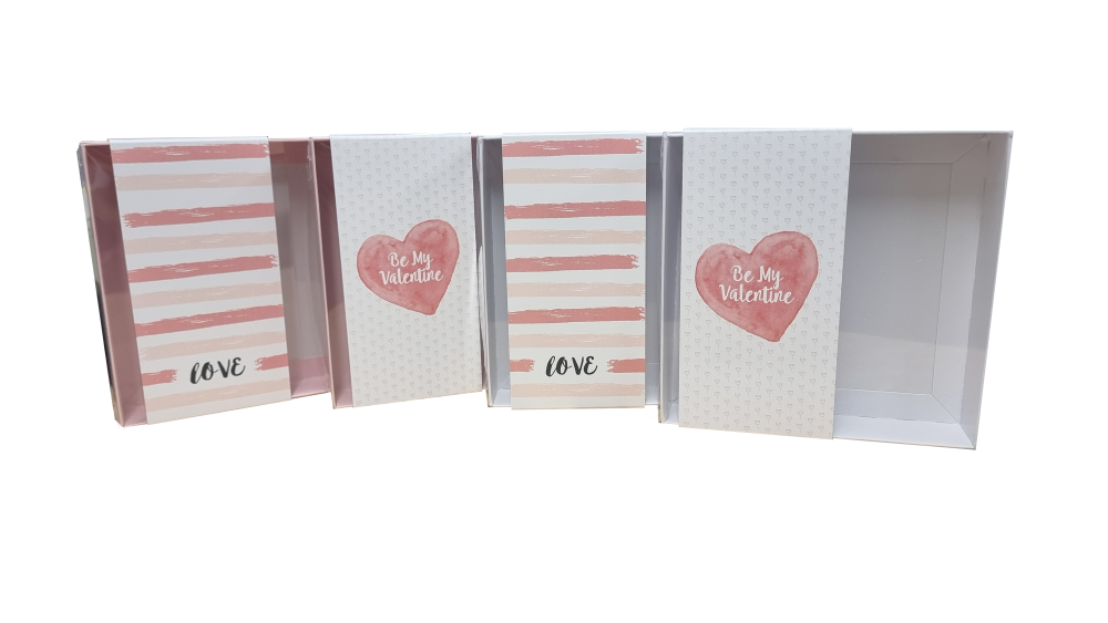 Valentine's  Square Box Range With Clear Lid and Printed Band (Colour & Design to be chosen) - 155mm x 155mm x 30mm -  Pack of 10