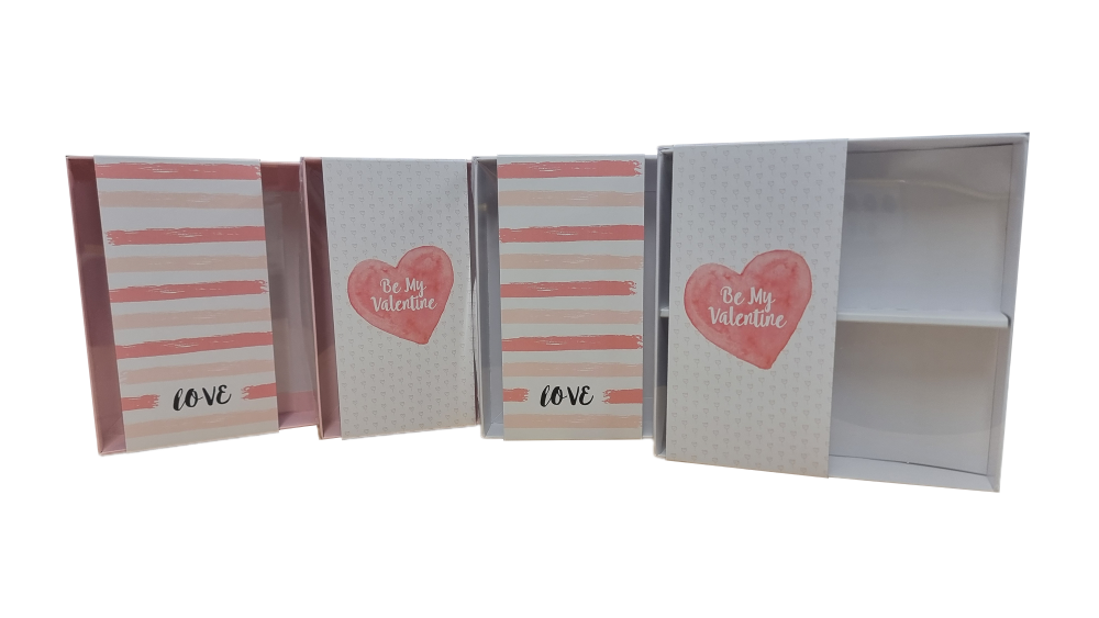 Valentine's  4pk Square Brownie/Sweet Box Range With Clear Lid and Printed Band (Colour & Design to be chosen)-- 155mm x 155mm x 30mm -  Pack of 10