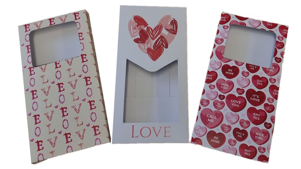 Valentines Print Chocolate Slab Bar Sleeve (Print to be chosen)  160mm x 80mm x 15mm- Pack of 10