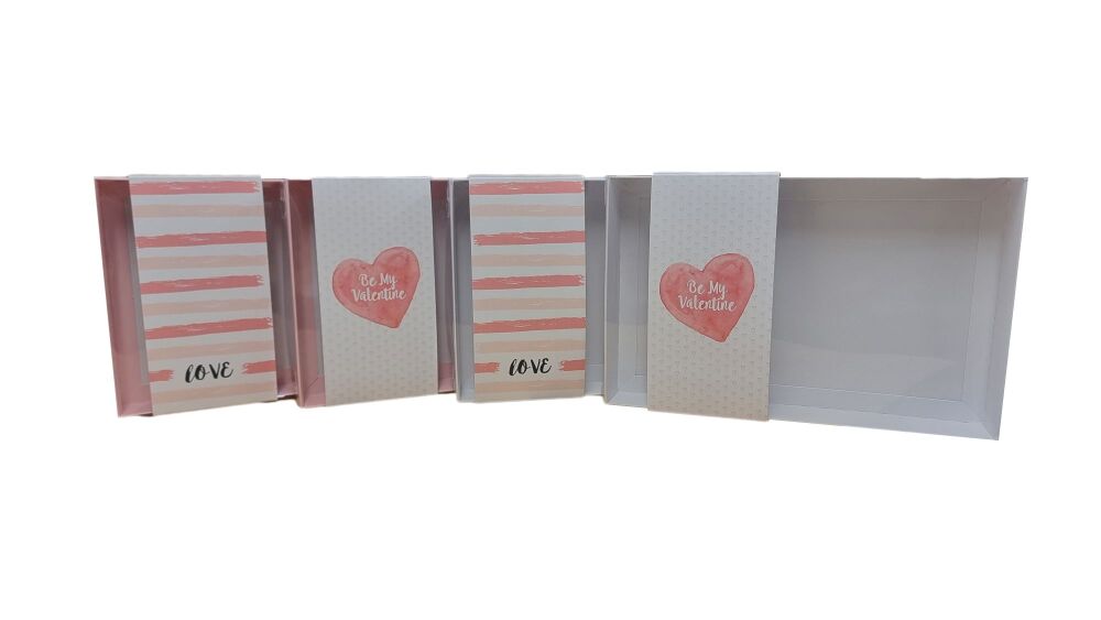 Valentine's  Rectangle Box Range With Clear Lid and Printed Band (Colour & Design to be chosen)--240mm x 155mm x 30mm -  Pack of 10