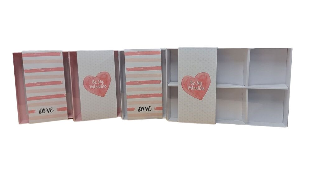 Valentine's 6pk Brownie/Sweet Box Range With Clear Lid and Printed Band (Colour & Design to be chosen)--240mm x 155mm x 30mm -  Pack of 10