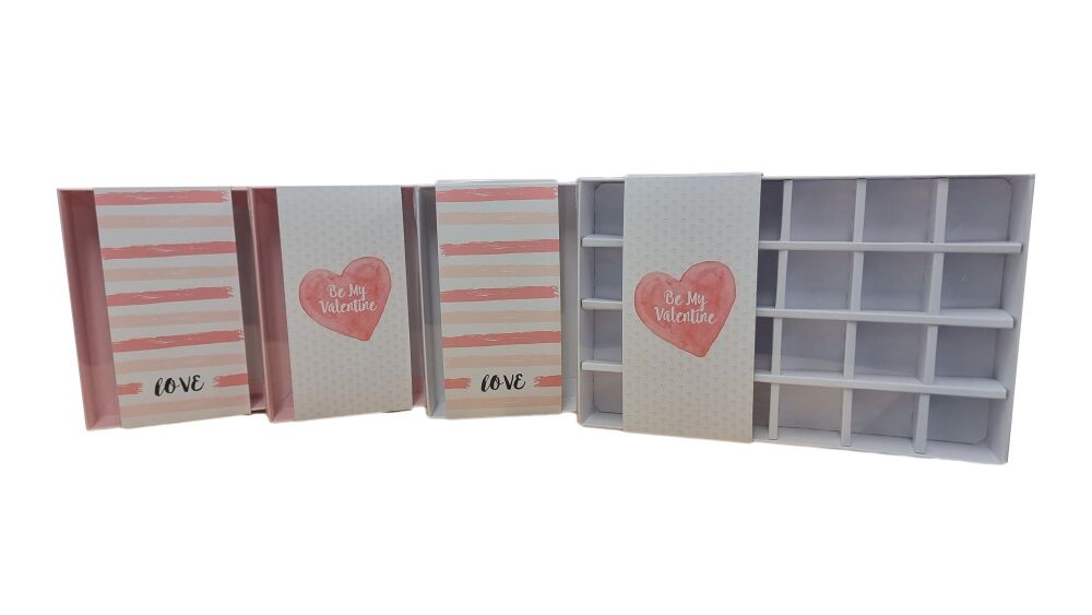 Valentine's 24pk Chocolate Box Range With Clear Lid and Printed Band (Colour & Design to be chosen)--240mm x 155mm x 30mm -  Pack of 10