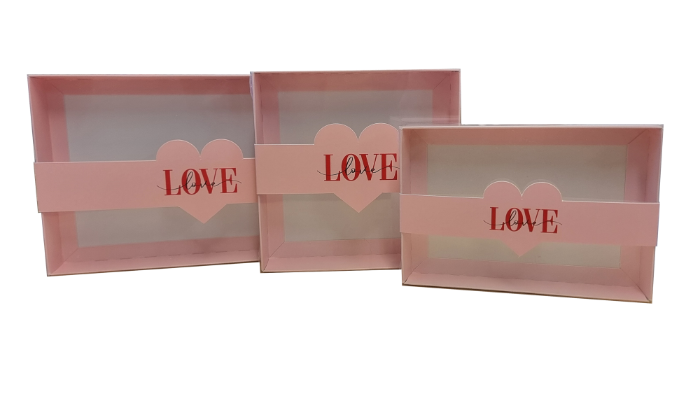 Valentines Cookie Box & Heart Belly Band , Pink Base & Clear Lid (Size to be chosen & price will vary) Pack of 10