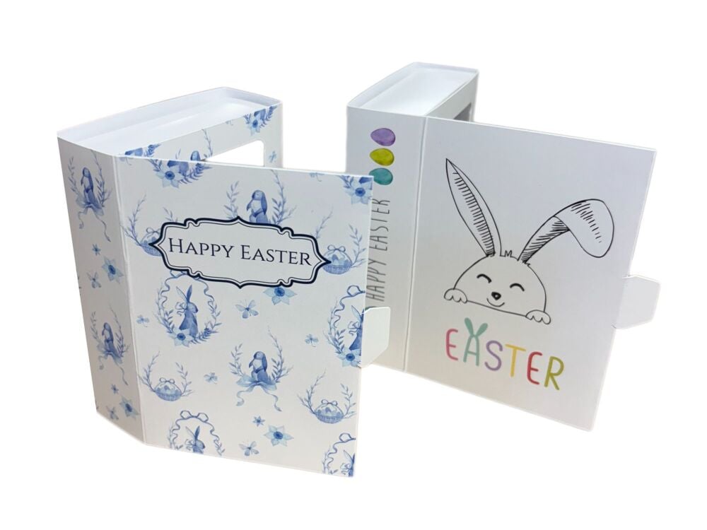 Easter 6pk Chocolate Libro Box Range with Printed Sleeve, White Base, Acetate Window & Insert (Style to be chosen & price will vary)  115mm x