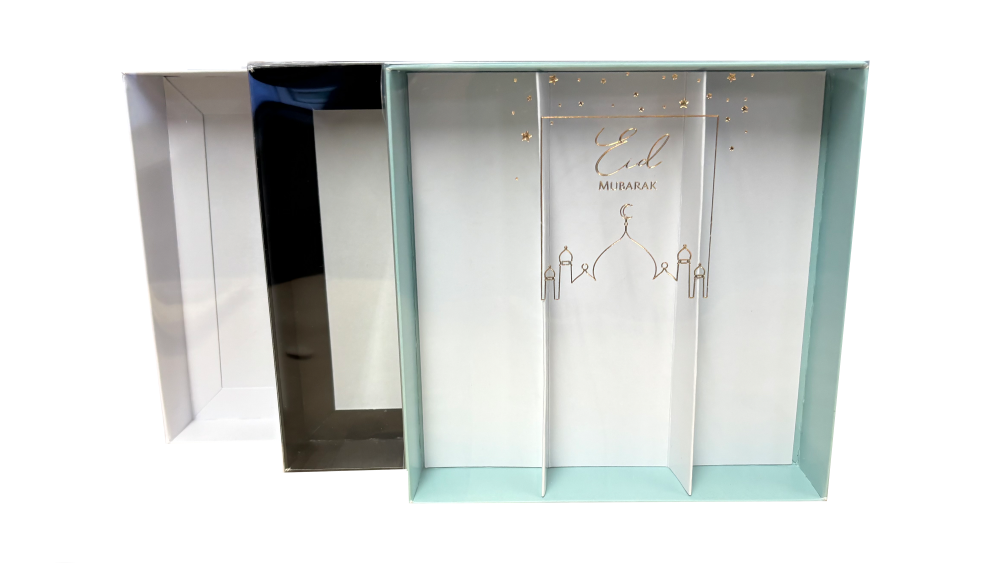Eid Square Box With Row Insert & Gold Foiled Clear Lid- (Colour Base To Be 