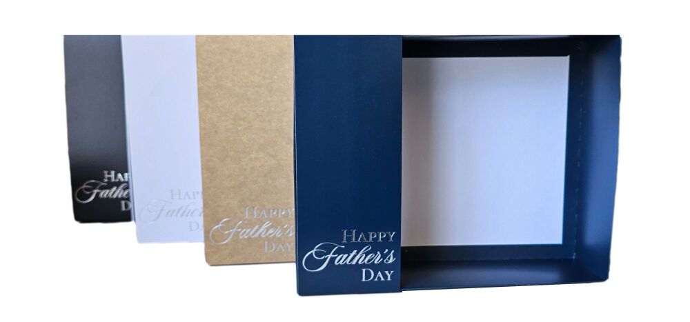 Father's Day Hamper Box With Clear Lid &  Foiled Silver Belly Band - (Colour to be chosen) 250mm x 195mm x 70 mm - Pack of 10