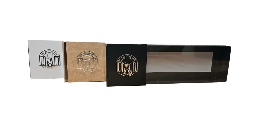 Father's Day Large Rectangle Biscuit/Cookie Box With  Clear Lid & Silver foiled belly band (Colour to be chosen) - 270mm x 80mm x 40mm - Pack of
