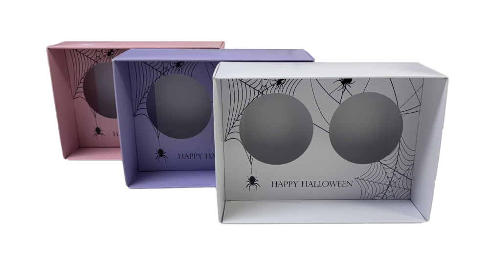 Halloween 70mm Deep 2pk Cupcake Box, Clear Lid & Cobweb Printed Insert - 165 x 115 x 70mm- 10Pk