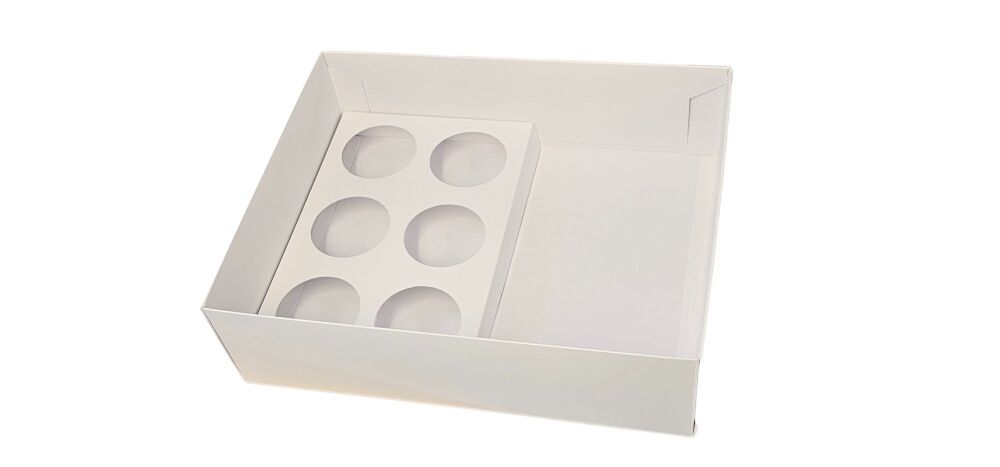 6pk Cupcake and treat box, matching colour insert, clear lid - 315 X 250 X 90mm - 10Pk