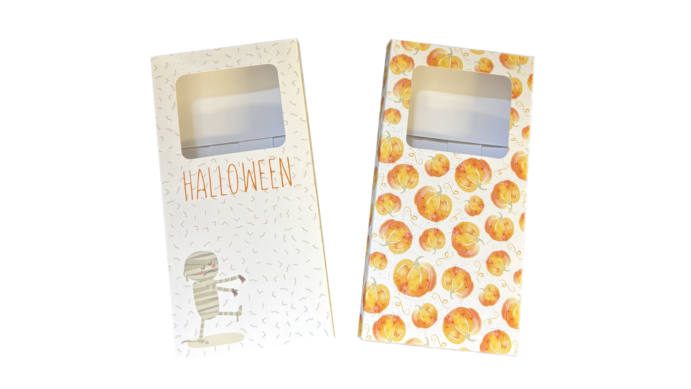 Mummy/Pumpkin Print Chocolate Slab Bar Sleeve (pattern to be chosen) 160mm x 80mm x 15mm- Pack of 10