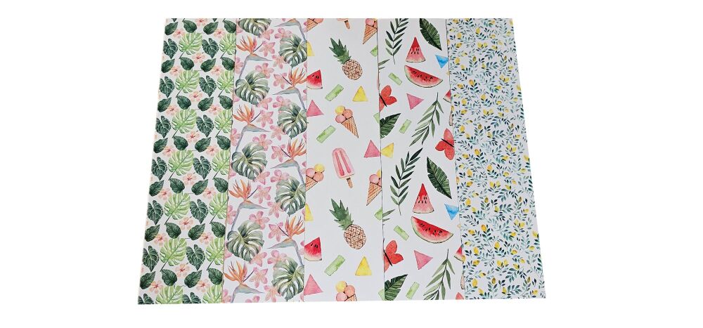 Tropical Printed Cookie Backing Card & Cellophane Bag - (H)260 x (W)65mm - 10Pk