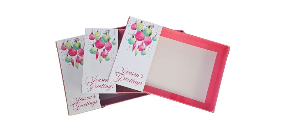 Christmas Hot Pink Range Box, Clear Lid & Season's Greetings Printed Belly Band - 10Pk