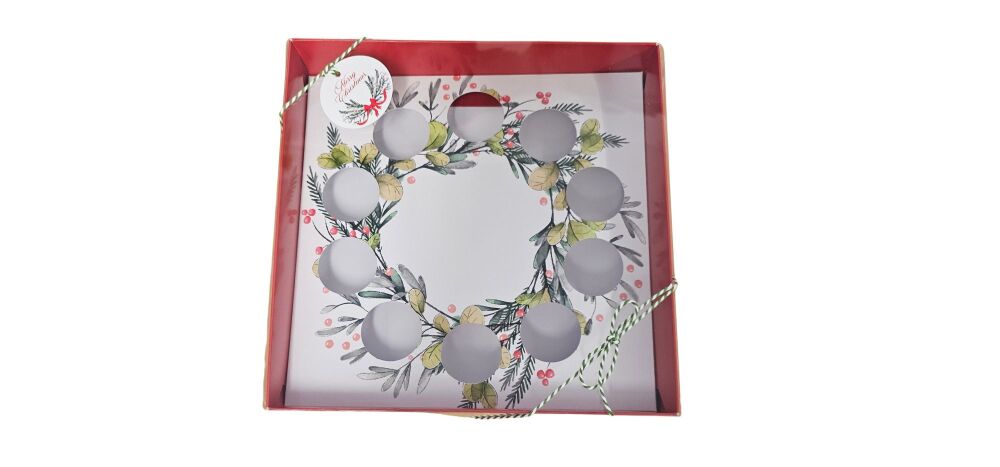Christmas 10pk Mini Cupcake Box, Clear Lid, Printed Insert, Coloured Base & Gift Tag - 230mm x 230mm x 55mm - 10Pk