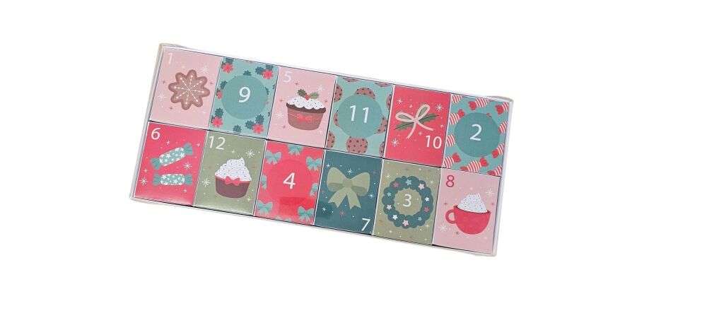 Christmas 12 Day Advent Boxes & Outer Clear Lid Box - Single Box Dimension: 46mm x 60mm x 30mm- 5Pk